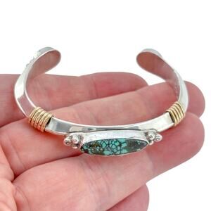 Vintage E. Piaso Navajo Sterling Silver 925 Black Web Turquoise Cuff Bracelet 6"